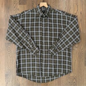 Burberry London Men's Plaid Checked Button Down Shirt in Olive Green Size Large
